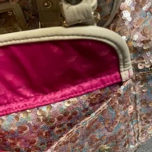 Juicy Couture Y2K Gold Sequence Bling Leather Straps Backpack - Picture 5 of 9